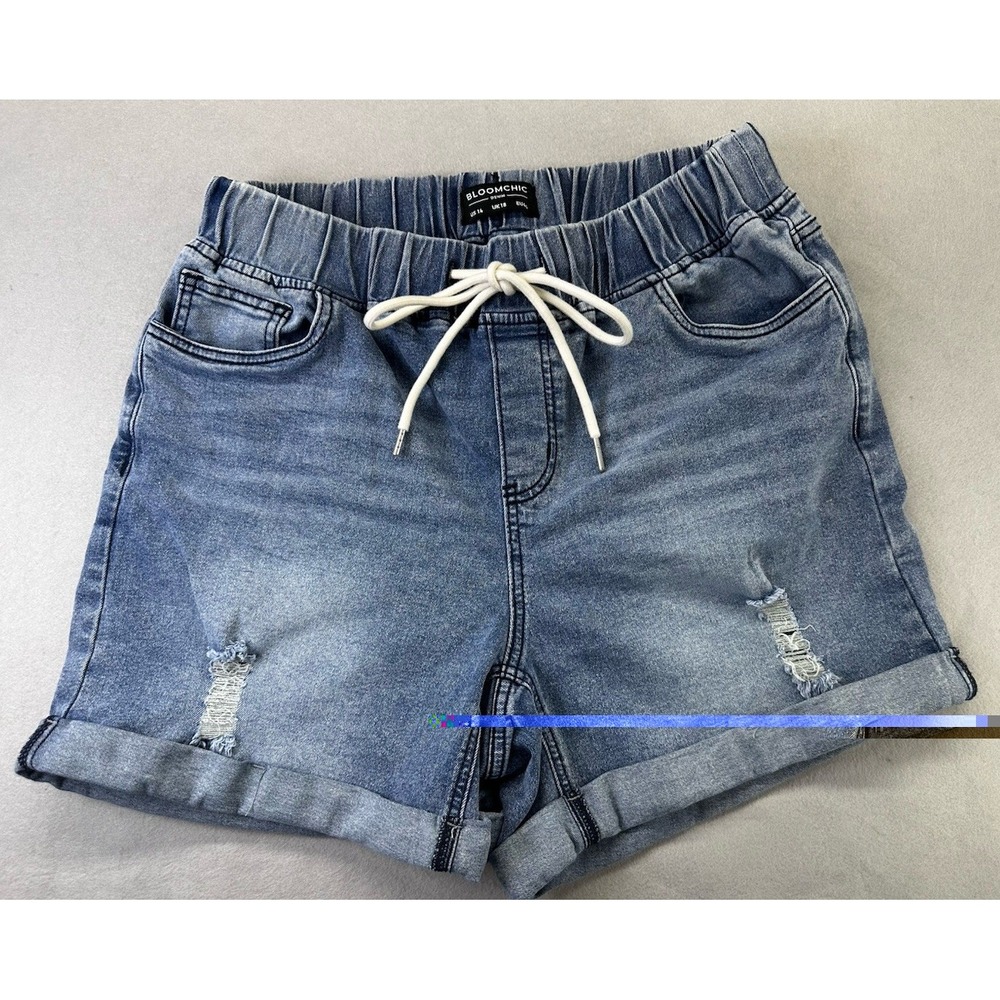 Bloomchic Women's Denim Shorts Elastic Waist Size 14 Pockets Comfortable